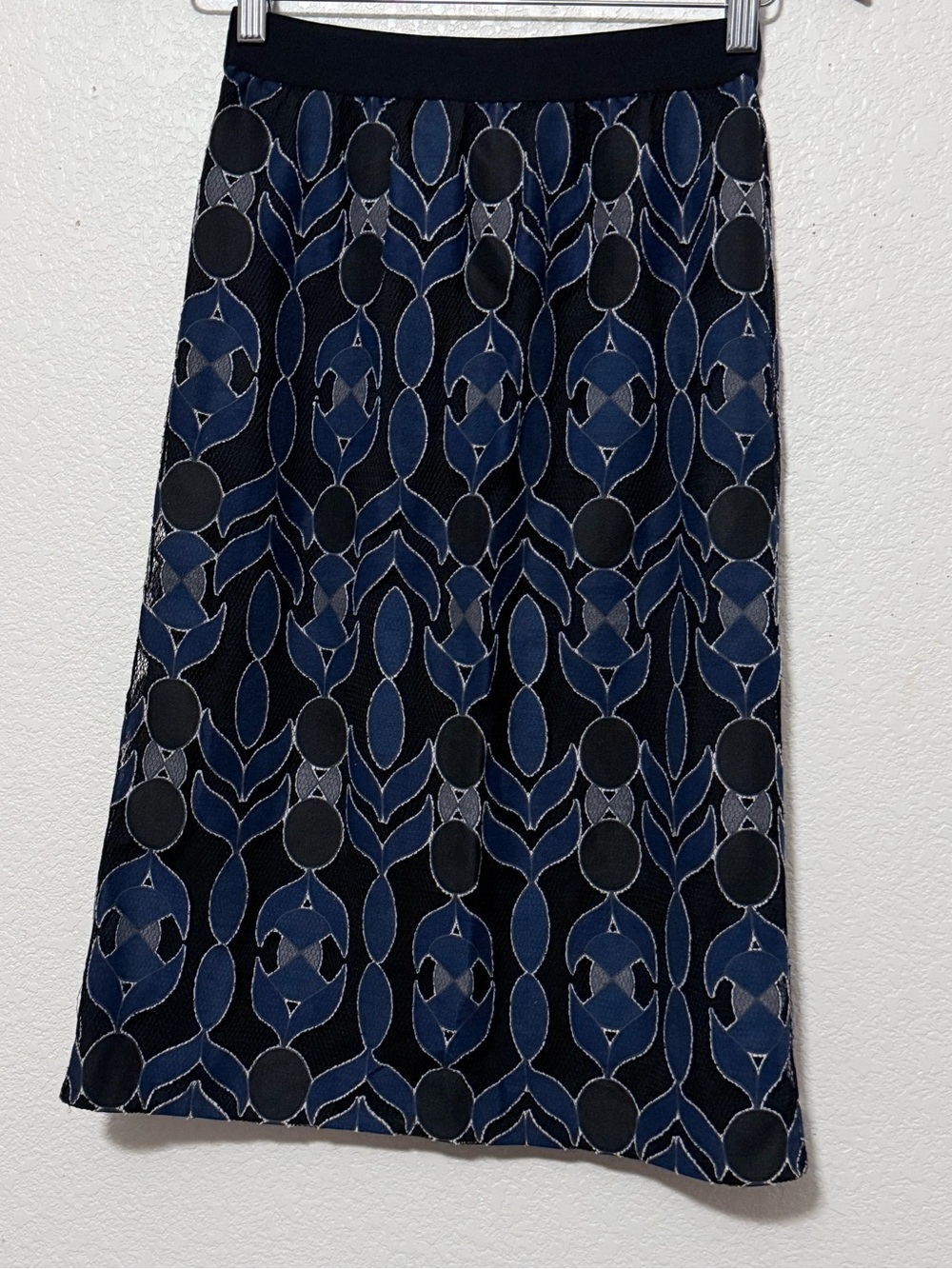 Tory Burch Navy and Black Geometric Midi Skirt 0253